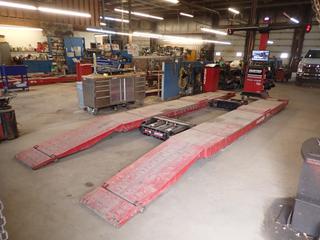 2021 Hunter WinAlign 670 14,000lb Cap. 208/230V Single Phase HD Wheel Alignment System c/w Hunter Hawkeye Elite WA67X Alignment System, RX14K Surface Mount Long Deck Scissor Lift w/ (2) 9000lb Cap. Swing Air Jacks, RX-K Control Unit, Wireless Quickgrip Adaptors And 3D Targets, 204in X 92in Hoist Dimensions w/ 26in Ramp Widths *Note: Buyer Responsible For Dismantle And Removal*