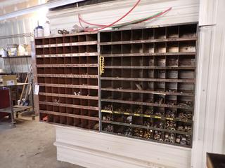 (2) 35in X 12in X 42in 72-Compartment Storage Cabinets c/w Qty Of Nuts, Bolts, Washers And Assorted Supplies *Note: Buyer Responsible For Dismantle And Removal*