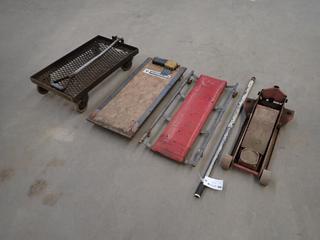 Low Profile Floor Jack c/w (2) Mechanic Creepers And Shop Wagon