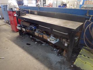 Steel Shop Table c/w 6in Vise, Nuts, Bolts, Screws And Assorted Supplies *Note: Buyer Responsible For Removal*