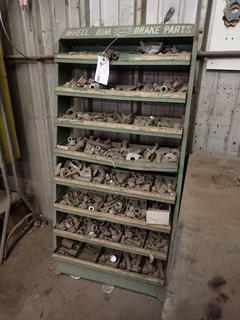 27in X 14in X 52in Wheel/Rim/Brake Part Storage Rack c/w Qty Of Nuts, Bolts, Washers And Assorted Supplies