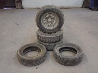 (2) Magna Grip Wintermark P205/75R14 Tires w/ (5) Lug Rims, c/w (1) Hankook Mileage Plus II P205/75R14 Tire w/ (5) Lug Rim, (1) Touring Ultrex AS4 195/65R15 Tire And (1) National Ovation Touring TR 205/60R15 Tire