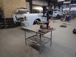 Canadian B-126 110V Single Phase Drill Press c/w 43in X 30in X 35in Steel Shop Table