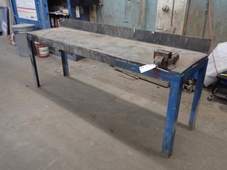 96in X 25in X 36in Steel Shop Table c/w 5in Bench Vise