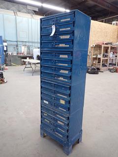 Industrial 16-Drawer Slide Out Parts Cabinet c/w Rivets, Screws, Nuts, Inserts And Pins
