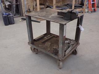 34in X 26in X 35in Portable Steel Shop Table c/w 5in Vise