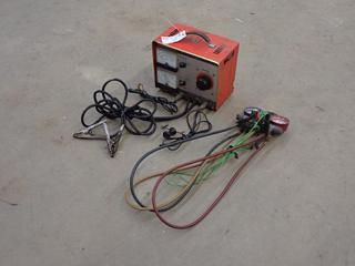 Marquette T-202 Battery Starter Load Tester c/w Hilmor 4-Valve Manifold Set