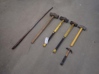 Qty Of Assorted Size Sledge Hammers c/w Pry Bar