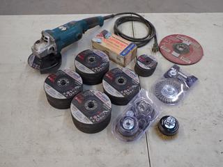 Makita GA5010 120V 5in Angle Grinder c/w Unused A-Z 1/4in Steel Stamp Letter Set And Qty Of Unused Grinding Discs And Wire Brushes