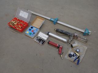 Qty Of Brass Fittings, Pneumatic Caulking Gun, Tekz E-Clip Assortment, Disconnect Tool Set, Vacuum Pump And Gauge And Dayco Fact Finder Belt Sizer**