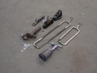 Qty Of Trailer Hitches, Vise Grip Locking C-Clamps, Trailer Hitch Ball Mount And Pneumatic Rivet Gun