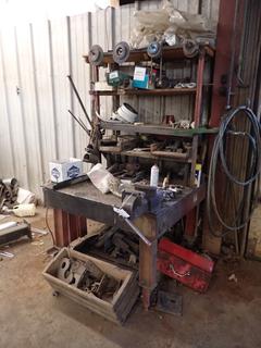 42in X 42in X 31in Metal Table w/ 42in X 15in X 45in Top Shelf And 6in Vise And Assorted Supplies