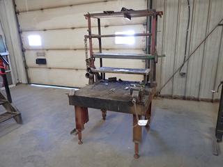 42in X 42in X 31in Metal Table w/ 42in X 15in X 45in Top Shelf And 6in Vise