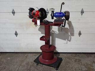 Amrox 7500A 115V Single Phase 8in Bench Grinder c/w Powerfist 120V Single Phase Combination 2in Belt Sander/6in Bench Grinder And Steel Stand
