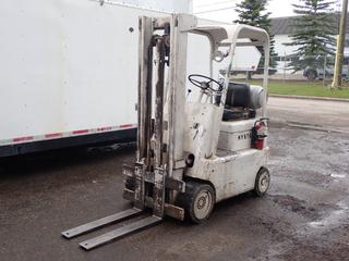 Hyster S30C LPG Industrial Lift Truck c/w 4-Cyl Engine, 36in Forks, 2-Stage Mast, 3000lb Cap. @ 128in Max Fork Height And Spare Fuel Tank. Showing 403hrs. SN C002T02259T *Note: New Battery* **PL#1001**