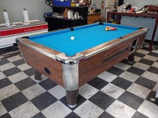Valley Cougar ZD-5 Commercial Bar Style Pool Table w/ New Locks/Keys, 1in Slate, Aramith Numbered Ball Set, Snooker Ball Set, Qty Of Pool Cues, Cover And Accessories 