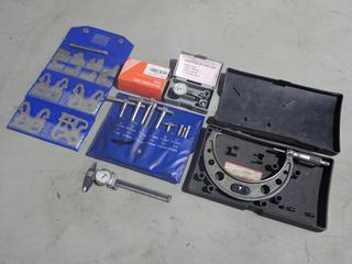 Fowler 4in Caliper c/w Mitutoya 4-5in Micrometer, Radius Gage Set, 1/2in - 2 1/8in Telescopic Gauge Set And STM Dial Indicator