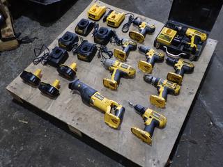 Qty Of 18V DeWalt Impact Drivers, Drills, Reciprocating Saw, Chargers And Batteries 