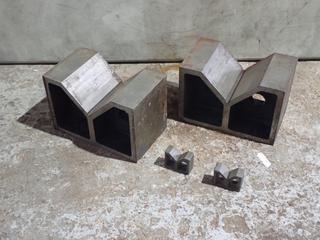 (2) 12in X 7in X 8in V-Blocks c/w (2) 3in X 1 1/4in X 2 1/2in V-Blocks