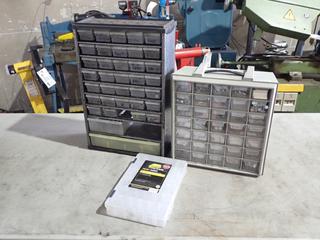 13in X 6in X 13in 35-Compartment Parts Organizer c/w 12in X 6in X 18in 38-Compartment Parts Organizer And Plano Organizer