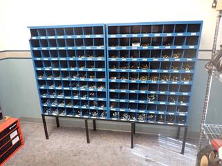 (2) 34in X 12in X 42in 72-Compartment Bolt Bins c/w Contents And Stand