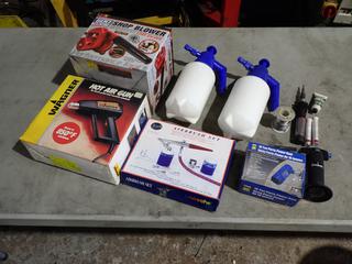 Unused Powerfist 10-Ton Porta-Power Ram c/w (2) Pump Spray Bottles, Performance Tool W50063 120V Blower, Paasche Airbrush Set, Wagner 120V Heat Gun And Solder Gun