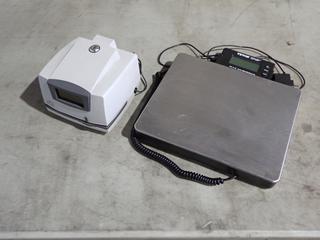 Pyramid 3500 Time Clock And Document Stamp c/w Vevor SF-808 440lb Cap Shipping Scale
