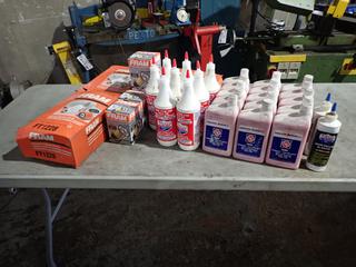 Qty Of Unused LE 1605 SAE110 Gear Oil, Lucas SAE75W-140 Gear Oil, Lucas Engine Break-In Oil Additive, TG9100 Oil Filters And FT1228 Transmission Filters