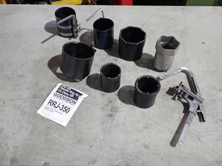 Reluctor Wheel Aligner/Installer For LS Engines c/w Spindle And Dearing Sockets And (2) Ring Compressors w/ Piston Ring Groove Cleaning Tool