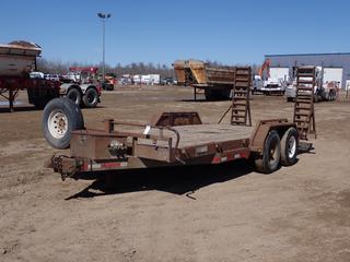 2008 Load Trail 18ft X 7ft T/A Equipment Trailer c/w 7000lb Per Axle GAWR, 2 5/16 Ball Hitch, 5ft Ramps, ST235/80R16 Tires And Spare Tire. VIN 4ZECF182381049007 **LOCATED IN COLD LAKE, AB**