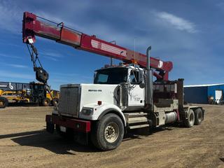 1998 Western Star 4964FX T/A Boom Truck C/w Cat 3406E, National 657C Straight Boom Picker, SN 2154, 475HP, 18 Spd Trans, A/R Susp, Fifth Wheel, Hyd Outriggers, RT45-164Ep Rear Axles CVIP Exp April 2027. Showing 328,325kms. VIN 2WKPDDCJ5WK950135 **LOCATED IN COLD LAKE, AB**