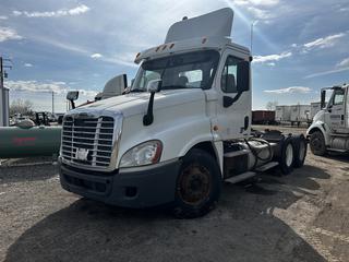 2012 Freightliner Cascadia T/A Day Cab Truck Tractor C/w Detroit DD15, 10 Spd, A/R Susp, 11R22.5 Unable to Confirm Mileage, VIN 1FUJGEDR9CSBT8971 *NOTE Running Condition Unknown, Driver Door replaced, VIN Per Registration* *Located At 232071 Range Rd 283 Rocky View, AB*