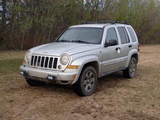 2007 Jeep Liberty 4X4 SUV c/w 3.7L, A/T, Power Sunroof, BAJA Tow Bar And P235/65R17 Tires. Showing 333,343kms. VIN 1J4GL48KX7W642634 **LOCATED IN EDMONTON** *NOTE Passenger Rear Window Does Not Roll Down*