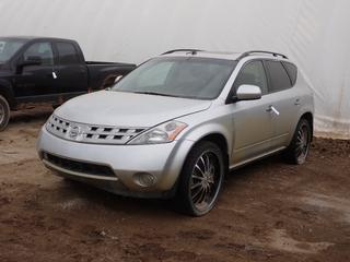 2007 Nissan Murano SL AWD SUV c/w 3.5L V6, A/T, Power Sunroof And 265/35ZR22 Tires. VIN JN8AZ08W57W658184 *Note: Unable To Verify Mileage, Unable To Remove Valve Stems To Fill Tires* **LOCATED AT LOT 2 AB-69, FORT MCMURRAY, AB**