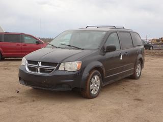 2011 Dodge Grand Caravan c/w 3.6L V6 VVT Gas, A/T And 225/65R16 Tires. Showing 332,868kms. VIN 2D4RN4DGXBR773898 *Note: Windshield Cracked, Driver Door Panel Switch Missing, Minor Rust, Dent In Passenger Door, Engine And Traction Light On, No Reverse* **LOCATED AT LOT 2 AB-69, FORT MCMURRAY, AB**
