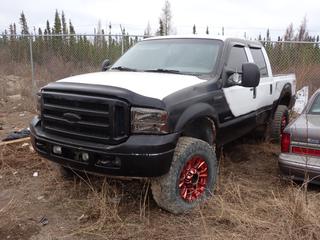 2007 Ford F250 Lariat FX4 Super Duty 4X4 Crew Cab Pickup c/w 6.0L Power Stroke V8 Diesel, A/T And LT295/70R18. VIN 1FTSW21P17EB37850 *Note: Salvage Title, Ignition Broken, Dash Taken Apart, Dents On Doors And Box, Door Handle Missing Passenger Side, No Keys, Running Condition Unknown, Buyer Responsible For Removal* **LOCATED AT LOT 2 AB-69, FORT MCMURRAY, AB**