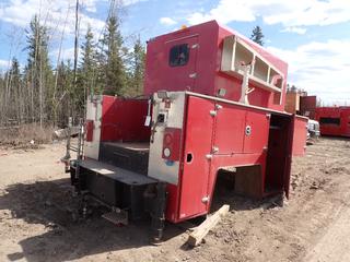 Brutus 13ft X 8ft X 5ft Service Box c/w Storage Compartments, Hose, Hose Reel, 2in Ball/Pintle Hitch, (2) Outriggers, Goodall 12/24V Super Boost And  9ft X 6ft X 7ft Top Section. SN NM13CT1675-003 *Note: Missing Some Doors, Buyer Responsible For Removal* **LOCATED @ 1 SUNSET BOULEVARD, FORT MCMURRAY, AB**