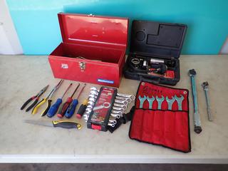 Gates 31367 Cooling System Analyzer c/w 1/2in 150FP Torque Wrench, Sunnex Tools 20mm - 24mm And Husky 6mm - 19mm Wrench Sets, Mastercraft 16in Toolbox, Screwdrivers, Pliers And Assorted Tools *Note: 11mm Missing From Husky Set* **LOCATED @ EDMONTON YARD**