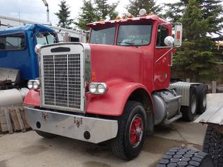 1983 Freightliner FLC12064T T/A Day Cab Truck Tractor c/w Cummins NTC350 Diesel, Fuller Roadranger 15-Spd Transmission, Adjustable Fifth Wheel, 176in WB And 11R22.5 Tires. Showing 5117hrs, 357,904kms. VIN 2FUPYCYB4DV203810 **LOCATED @ Dave's Diesel Repair In Acheson, AB**