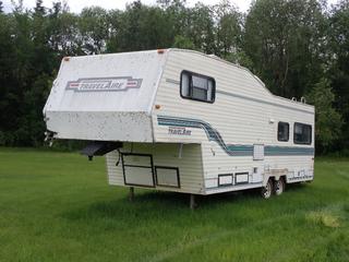 Travelaire TW275 28ft T/A Holiday Trailer c/w Bedroom, Shower, Fridge, Stove, Microwave And ST225/75R15 Tires. *Note: Front Damaged, Water Damage, Unable To Verify VIN Bill Of Sale Only* **LOCATED @ EDMONTON YARD**
