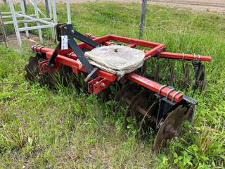 Buhler/Farm King 705 3pt Hitch Tandem Disc Harrow C/w 7.5 Ft. Working Width, (24) 20 In. Disc Blades, 7.5 In. Blade Spacing, Adjustable Gang Angle, Manual Gang Adjustment, Rear Scraper Shields, Includes Quantity Of New Spare Disc Blades, S/N Unknown. *Note: Buyer Responsible For Removal* **LOCATED NEAR COLD LAKE, AB FOR MORE INFO CONTACT KIRK @780-826-8558**