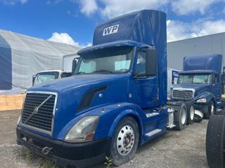 2011 Volvo VNL64T630 6x4 T/A Highway Truck Tractor c/w Volvo D13 435 HP Turbo Diesel Engine, Volvo I-Shift Automatic Transmission, Engine Brake, Locking Differential, Air Ride Suspension, Air Slide 5th Wheel, Dual Fuel Tanks, 11R22.5 Tires, High Roof Sleeper, Showing UNABLE TO CONFIRM MILEAGE, VIN 4V4NC9EH6BN534100.  *Note: REQUIRES NEW BATTERIES* *Located In Delta, BC.*