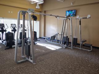 Precor 5-Station Cable Machine w/ Longpull 302 Seated Row, Pulldown 304 Lateral Pull Down, Cable Crosses, Pull Up Bars, (2) 250lb Weight Stacks And (2) 200lb Weight Stacks. SN BCWDK23150001