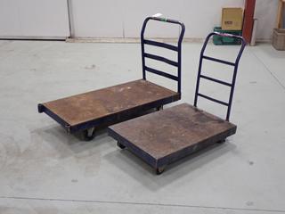 (1) 4ft X 2ft X 9in And (1) 3ft X 2ft X 8in Platform Carts *Note: (1) Wheel Damaged*