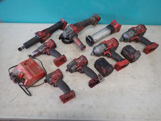 Milwaukee 18V Grinder, Milwaukee 18V 2in Die Grinder, Milwaukee 18V 1/2in Impact, Milwaukee 18V 3/8in Impact, Milwaukee 18V 3/4in Impact, Milwaukee Trouble Light, Milwaukee 18V 1/4in Impact Driver, Milwaukee 18V 1/2in Hammer Drill, Charger And (2) Batteries **Located @ Edmonton Yard**