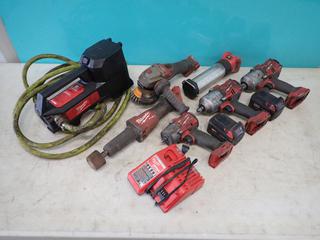 Milwaukee 18V Transfer Pump, Milwaukee 3/4in Impact, Milwaukee 18V 3/8in Impact, Trouble Light, Milwaukee 18V 2in Die Grinder, Milwaukee 18V Grinder, Charger And (2) Batteries **Located @ Edmonton Yard**