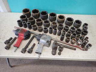 Chicago Pneumatic 1in Pneumatic Impact c/w Ingersoll Rand 3/4in Pneumatic Impact And Qty Of 3/4in And 1in Dr Sockets, Adapters, Extension And 3/4in Breaker Bar **Located @ Edmonton Yard**
