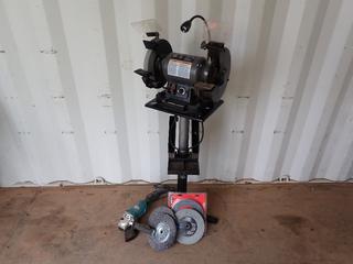 Pro-Point 9040379 120V 8in Bench Grinder w/ Stand c/w (2) 8in Grinding Wheels, (2) 8in Wire Wheels And Makita GA6010 120V 6in Angle Grinder **Located @ Edmonton Yard**