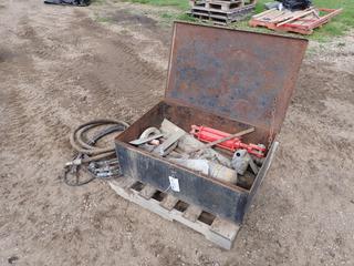 Turbo 2000 Air Dryer, Hydraulic Cylinder, Hydraulic Hose, Trowels, Fuel Transfer Pump, 36in X 24in X 1ft Storage Box And Assorted Supplies **Located @ Edmonton Yard**