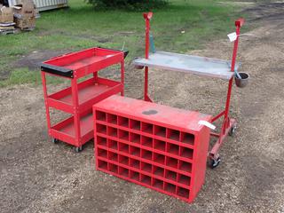 36in X 12in X 24in 40-Compartment Bolt Bin, 30in X 16in X 34in 3-Tier Shop Cart And 36in X 29in X 4ft Portable Rack **Located @ Edmonton Yard**